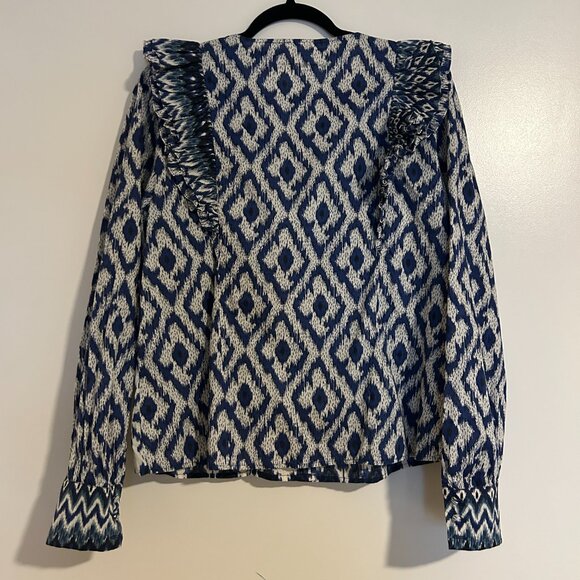 Sézane Sz 40 (US 8) • Blue Boby Shirt Cotton Blouse Imprime Ikat Print - Picture 4 of 7